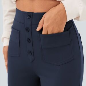 Halara Navy High-Waisted Button-Up Office Pants